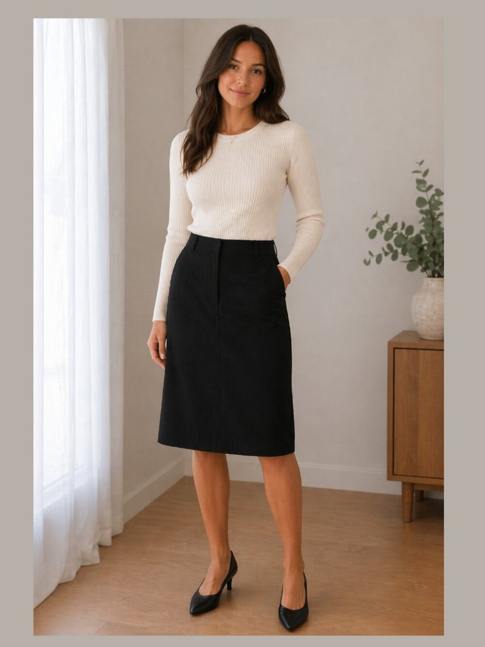 Pendleton 100% Virgin Wool Pencil Knee Length Business Professional Solid Skirt